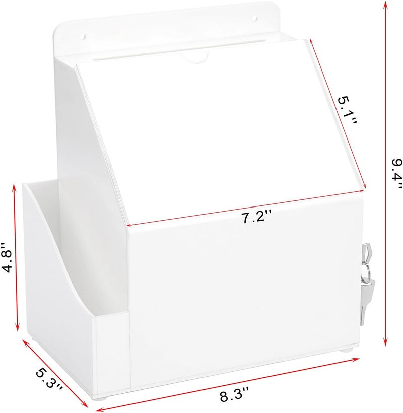 BTSKY Acrylic Suggestion Box with Lock Wall Mounted Acrylic Donation Box with 5"x7" Sign Slot Office Ballot Boxes with Side-Pocket Collection Boxes for Voting Locking Suggestion Mailbox, White - Image 4